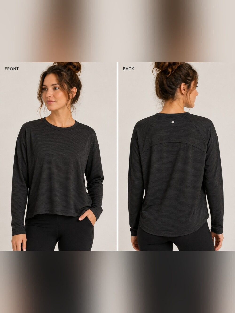 Calia Black Textured Long Sleeve Athletic Top Size L